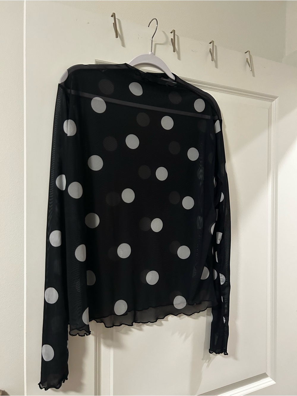 Dressed in LALA Sheer Black Polka Dot Long-Sleeve Top